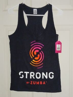 STRONG by Zumba Black Logo Tank with Pink & Orange Graphic